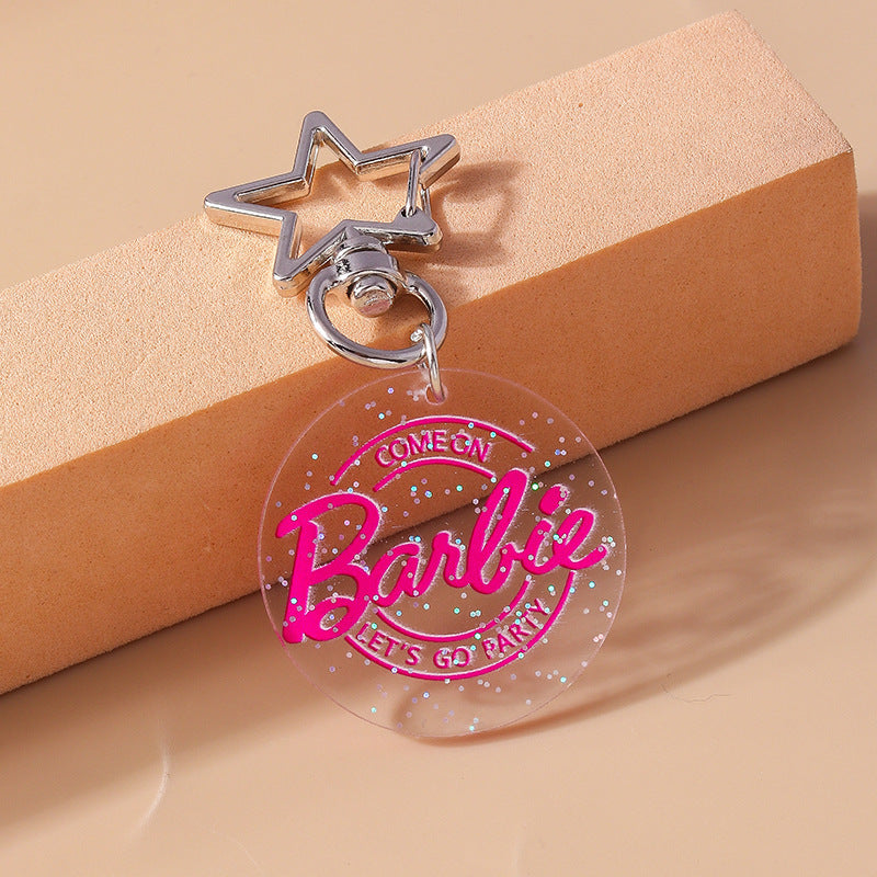 Wholesale Pink Christmas Tree Round Key Chain